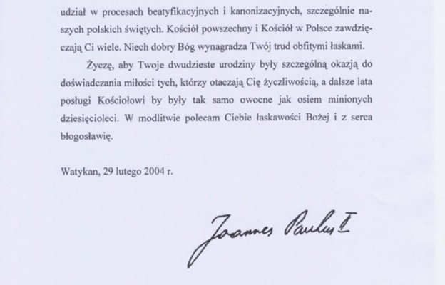 List Jana Pawła II do kard. Andrzeja Marii Deskura z okazji jego 80. urodzin, 29 lutego 2004 r. 