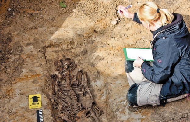 Na głównym dziedzińcu znaleziono kompletny szkielet z przestrzeloną czaszką