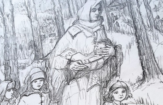 Stanisław Kulon, „Sybiracka Droga Krzyżowa”. Matka rzeźbiarza
z dziećmi po przywiezieniu na zesłanie