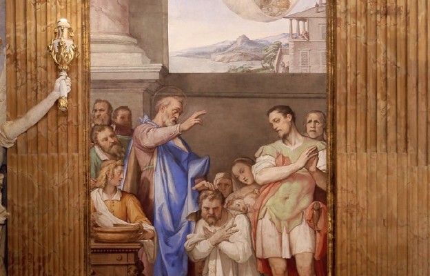 Chrzest centuriona Korneliusza, fresk F. Zuccariego w Kaplicy Paulińskiej
Pałacu Apostolskiego