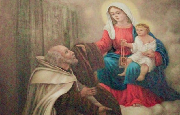 Matka Boża Szkaplerzna daruje kaplerz Szymonowi Stockowi – malowidło u przemyskich karmelitów