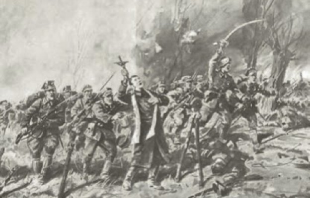 Ksiądz Skorupka podczas bitwy Warszawskiej (ze zbiorów biblioteki narodowej, broszura wydana w Chicago w 1930 r.)