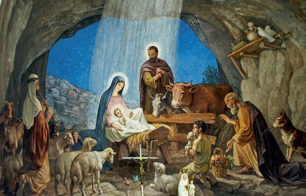 Adoracja Pan Jezusa przez pasterzy – obraz z kaplicy „Gloria in excelsis Deo” w Betlejem