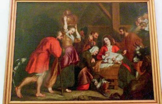 Adoracja Nowonarodzonego przez pasterzy –  obraz anonimowego autora ze zbiorów Muzeum Diecezjalnego w Santarem