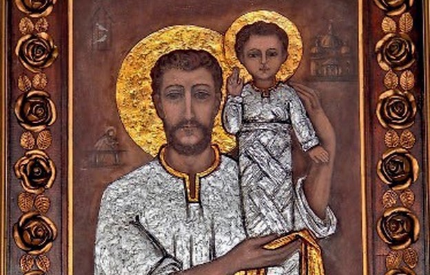 Fragment obrazu św. Józefa Opiekuna Zbawiciela w kaplicy w Rytelach Olechnach