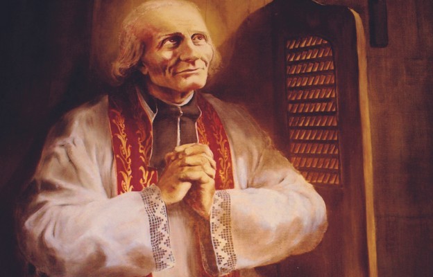 Wizerunek św. Jana Vianneya autorstwa Marka Gajewskiego w sanktuarium św. Jana Vianneya w Czeladzi