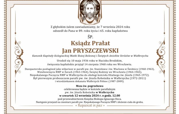 ks. prałat Jan Pryszczewski, klepsydra