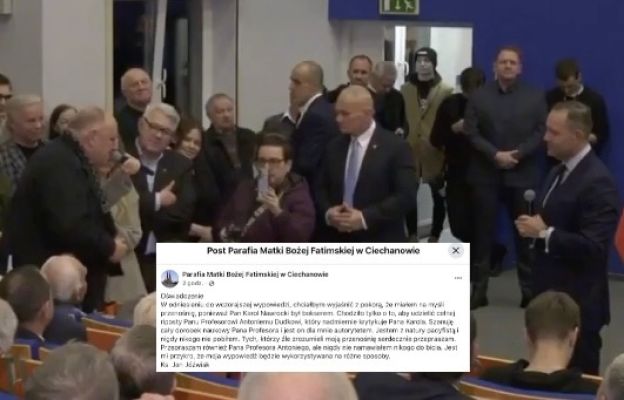 Proboszcz tłumaczy i przeprasza za słowa o prof. Dudku na spotkaniu z Nawrockim